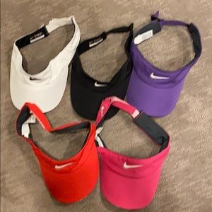 Lot of 5 Nike Visors , white/pink/purple/black/red